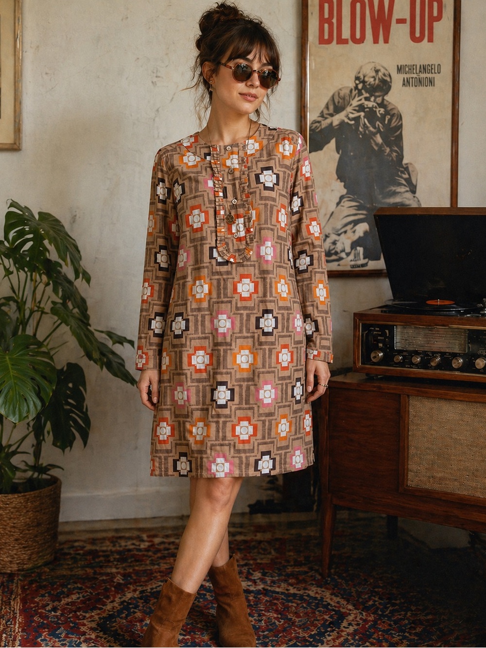 VGUC Orla Kiely Retro Vintage 70s Vibe Multi-Color Geometric Mini Shift Dress M